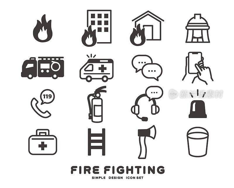 简单易用的与消防/消防员/消防/救援相关的矢量插图